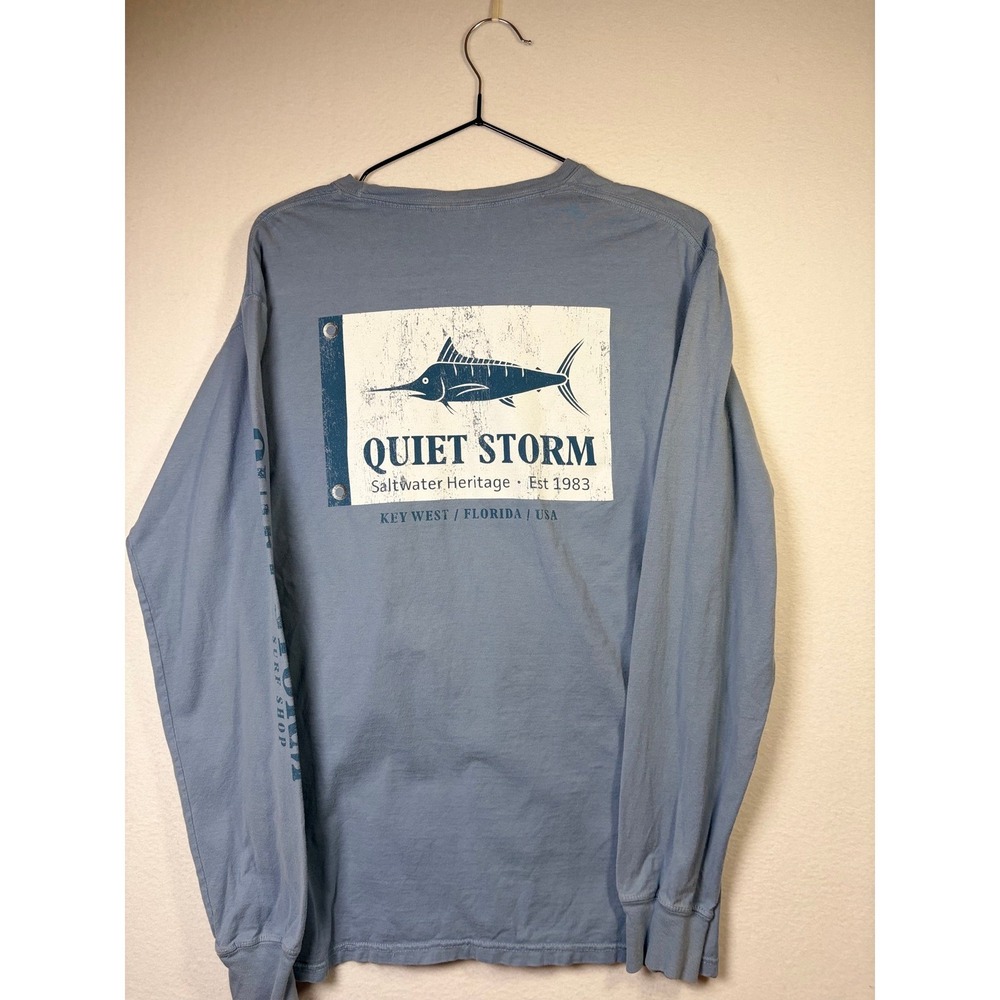 Quiet Storm Surf Shop T-Shirt Mens S Blue Excellent Long Sleeve Pocket Key West - Picture 5 of 5